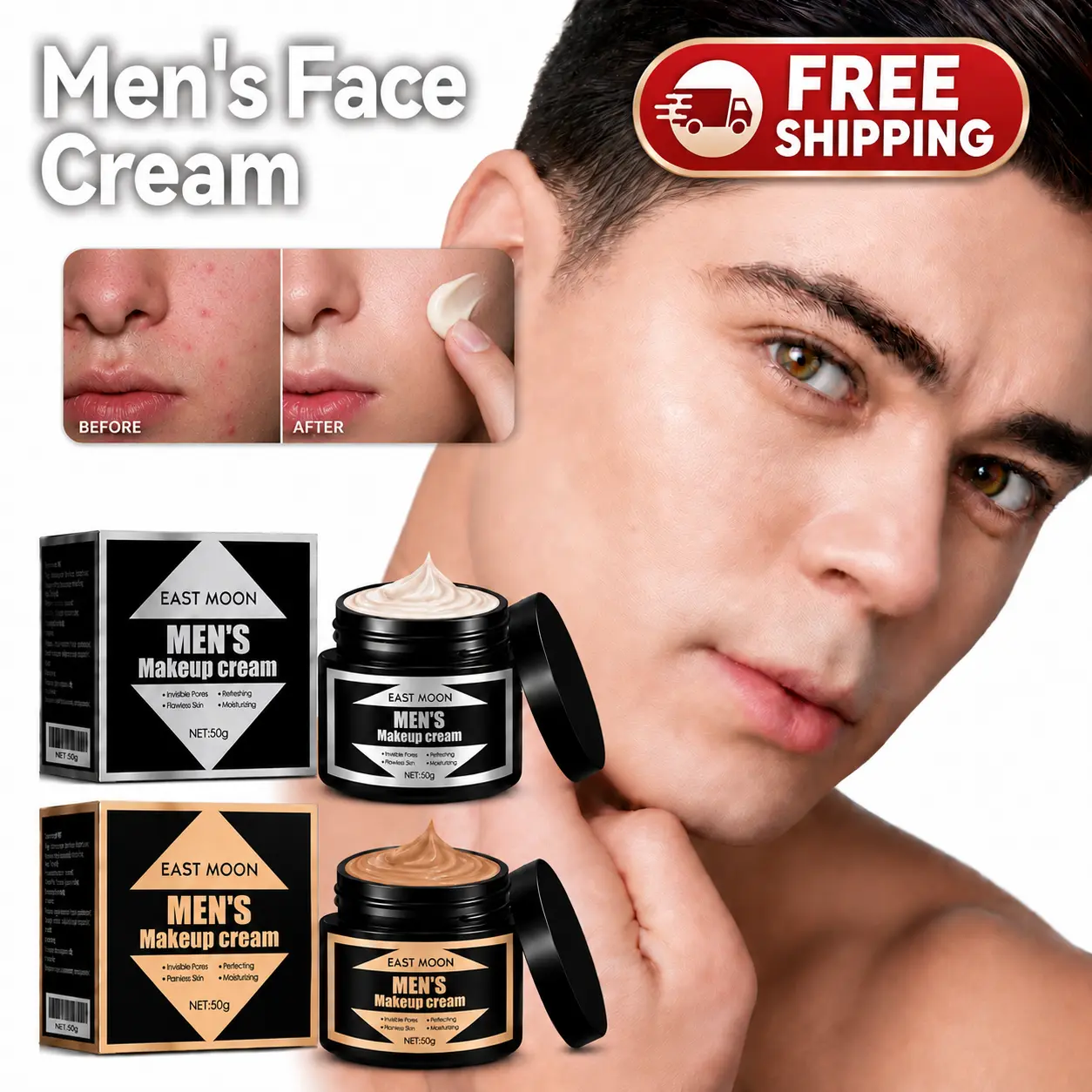 Men's Tinted Face Cream, Lightweight Moisturizing Makeup Cream, Natural Buildable Coverage, Oil Control, Even-Looking Skin Tone, Smooth No-Makeup Finish, Easy Blend for Daily Men's Grooming