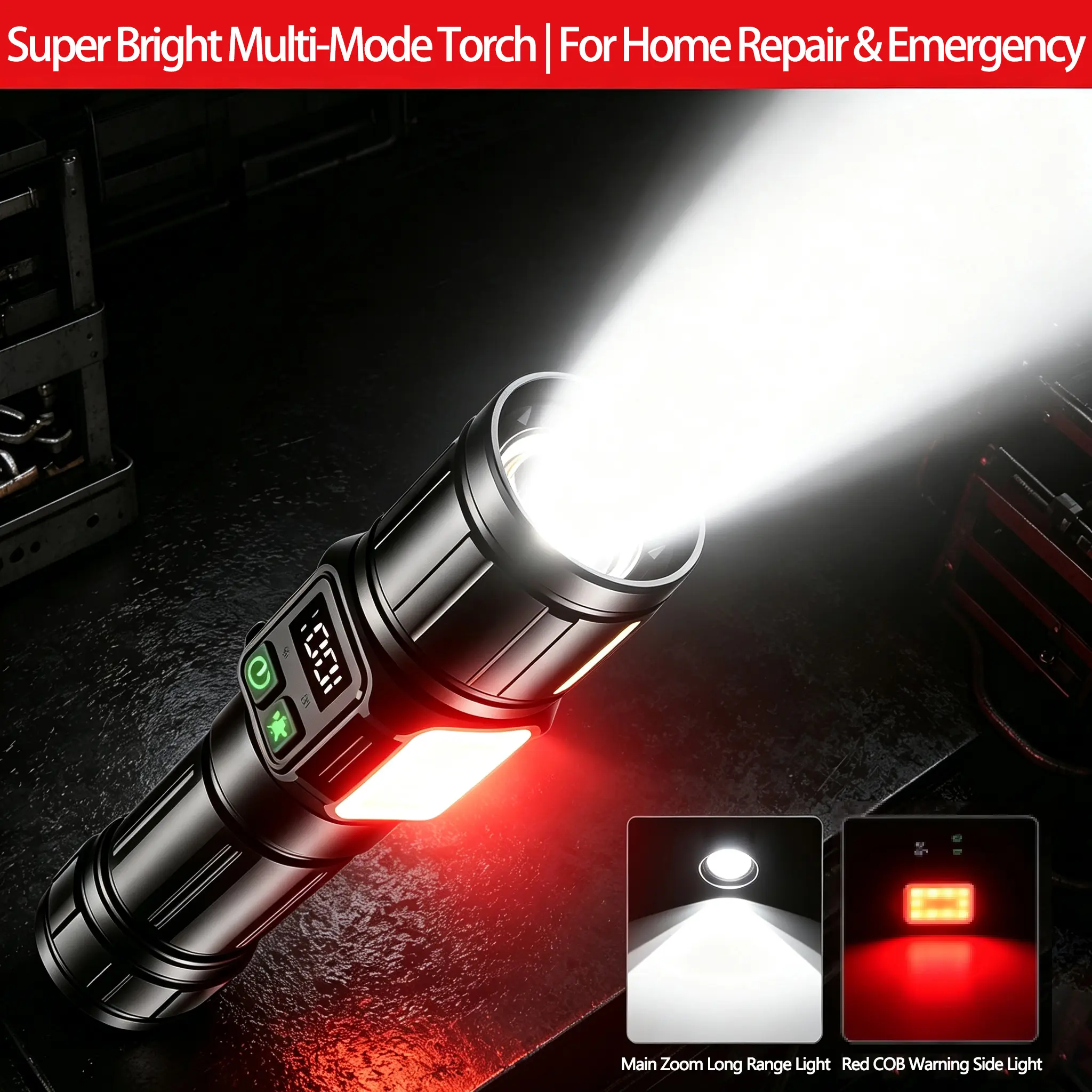 Multifunction Emergency Tool, Rechargeable LED Flashlight for Multi-Function Emergency Tool, Rechargeable LED Flashlight for Home Repair, Camping & Car EmergencyHome Repairs, Camping & Car Emergencies