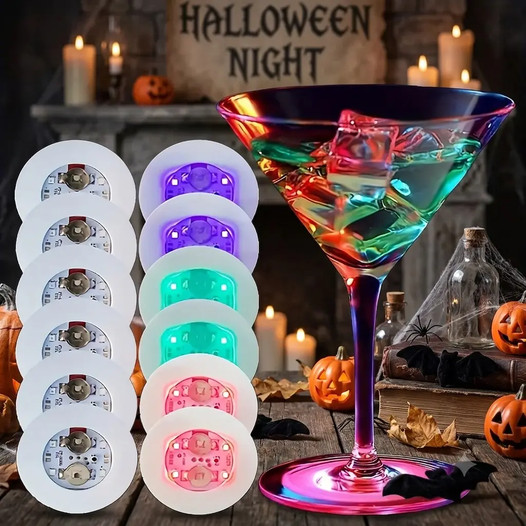 40PCS LED Cup Lights, Self-Adhesive Light Up Coasters for Drinks & Bottles, Multi-Color Party Decorations for Weddings, Bars, Halloween & Birthdays