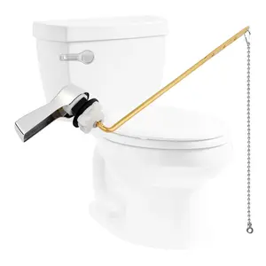 Hibbent Universal Metal Front Mount Toilet Handle Replacement Kit, Brass Toilet Flush Tank Lever with Stainless Steel Flapper Chains for Most Toilets, White Finish