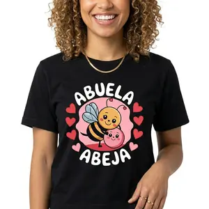 Spanish Language Grandmother Bee Printed Women'S Round Neck Short Sleeve T-Shirt for Casual Outings And Holiday Gifts, Featuring a Cartoon Bee Design Combined with Heart Elements Tennessee Dog State Flag