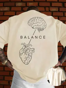 Creative Front-Back Print Round Neck T-Shirt, Pure Cotton Summer Fashion Short Sleeve, Casual Daily Style Streetwear Classic Top, Perfect Gift Choice