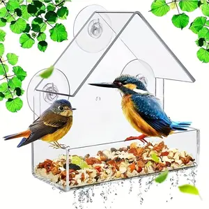 Acrylic Bird Feeder, Clear Window Hanging Bird Feeder House with Suction Cup, Bird Feeding Tool for Garden Outdoor Backyard Wildlife Birding, Bird Feeder Station