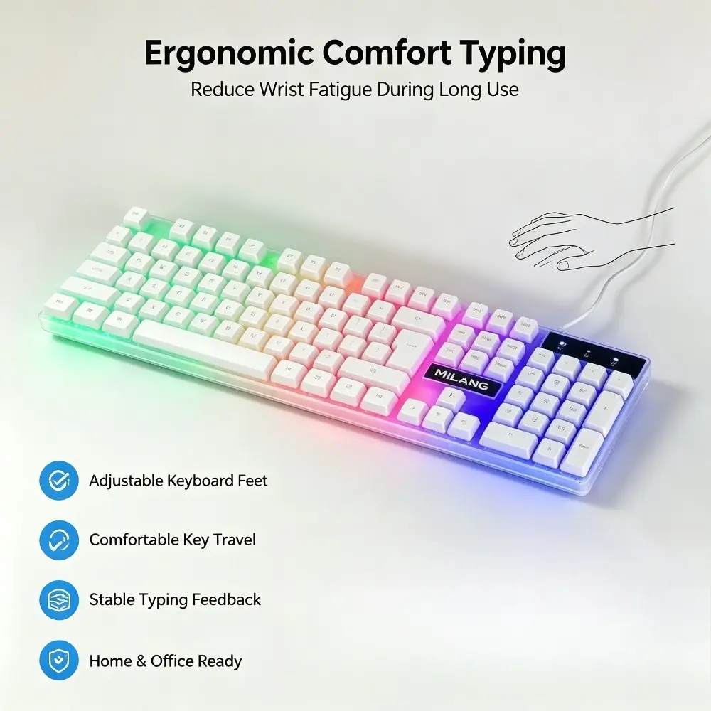 1pc 104-Key Rainbow Illuminated, Ergonomic Silent USB, Indoor Leisure Gaming & Office Typing Peripheral for Computers, Laptops, Desktops