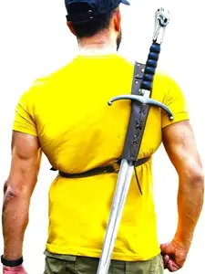 Medieval Authantic Leather Brown Sword Shoulder Frog - Adjustable Sheath Holster Renaissance Warrior Costume Accessory