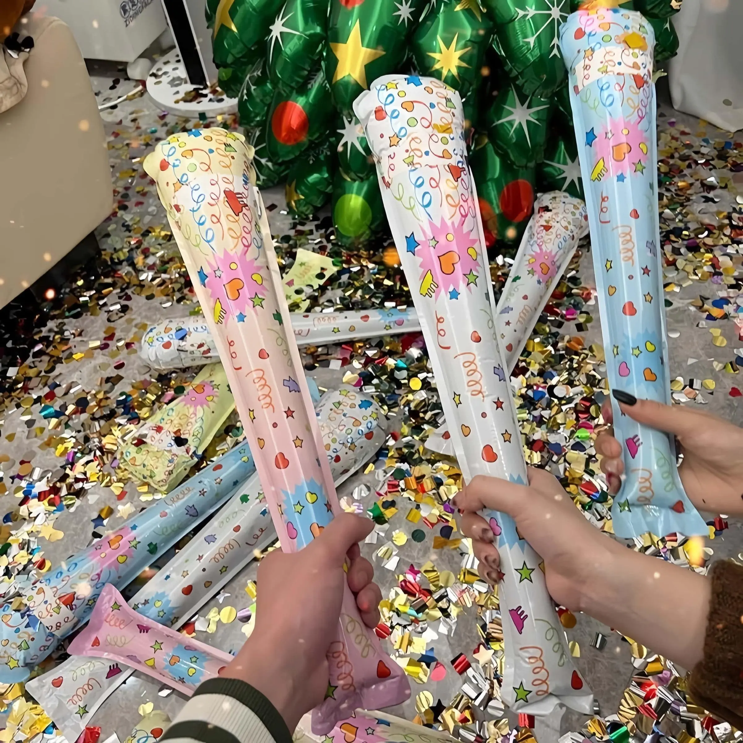 2/6pcs Automatic Inflatable Burst Firework Tubes with Colorful Confetti Balloons, Perfect for Birthdays, Weddings, Christmas, Anniversary, Party Decorations and Celebrations, Festival party supplies, Party Event Props, Party Props