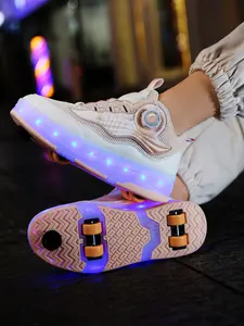 Children's sports shoes with wheels on the soles. These are two - in - one shoes that can be used for both sliding and walking. They are roller skates for girls, and also LED - lit shoes. The wheels are detachable. Footwear Athletic Trainer