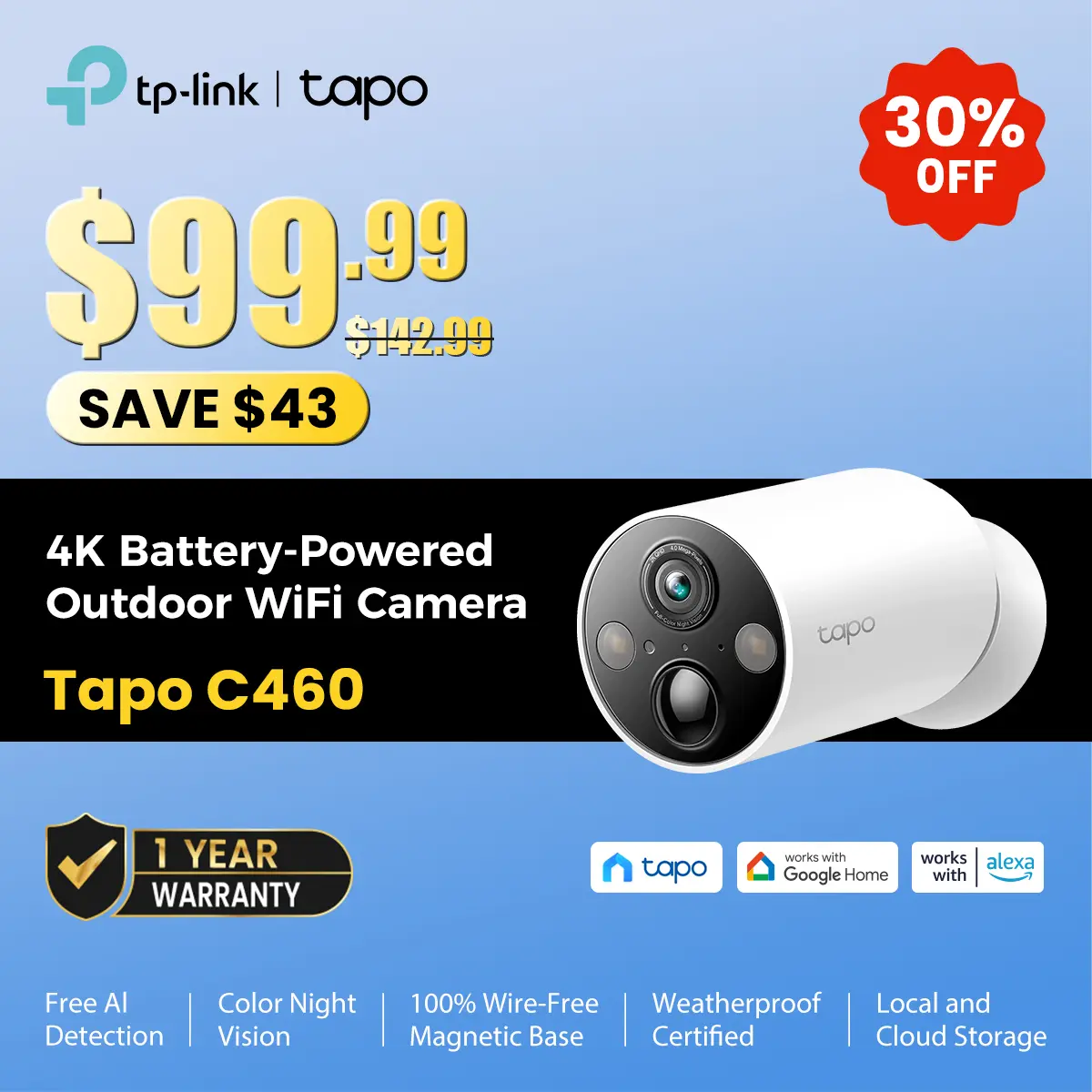 TP-Link & Tapo C460 |4K 8MP Outdoor Security Camera | Free AI Person/Vehicle Detection, Starlight Color Night Vision,  Wireless MagCam, Alexa & Google Compatible