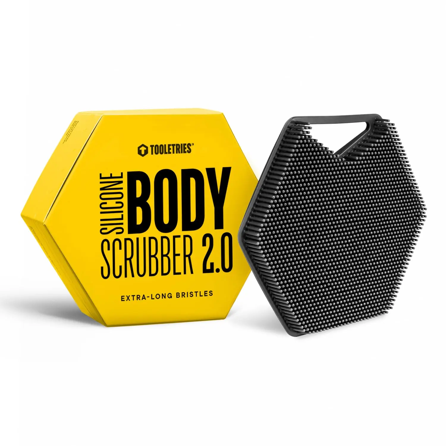 TOOLETRIES Body Scrubber 2.0 – Premium Silicone Scrubber for Cleaning, Exfoliating Your Skin – Extra Long Lather Boosting Bristles with Ergonomic Handle, Long-Lasting & Easy to Clean - Charcoal