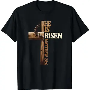 Easter Cross He is Risen Jesus Christian Men Women Kid Youth T-Shirt