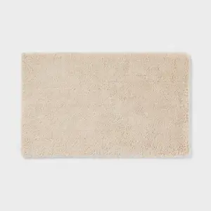 24"x40" Spa Plush Bath Rug Almond - Threshold: Machine Washable, Tufted Polyester, Latex Backing