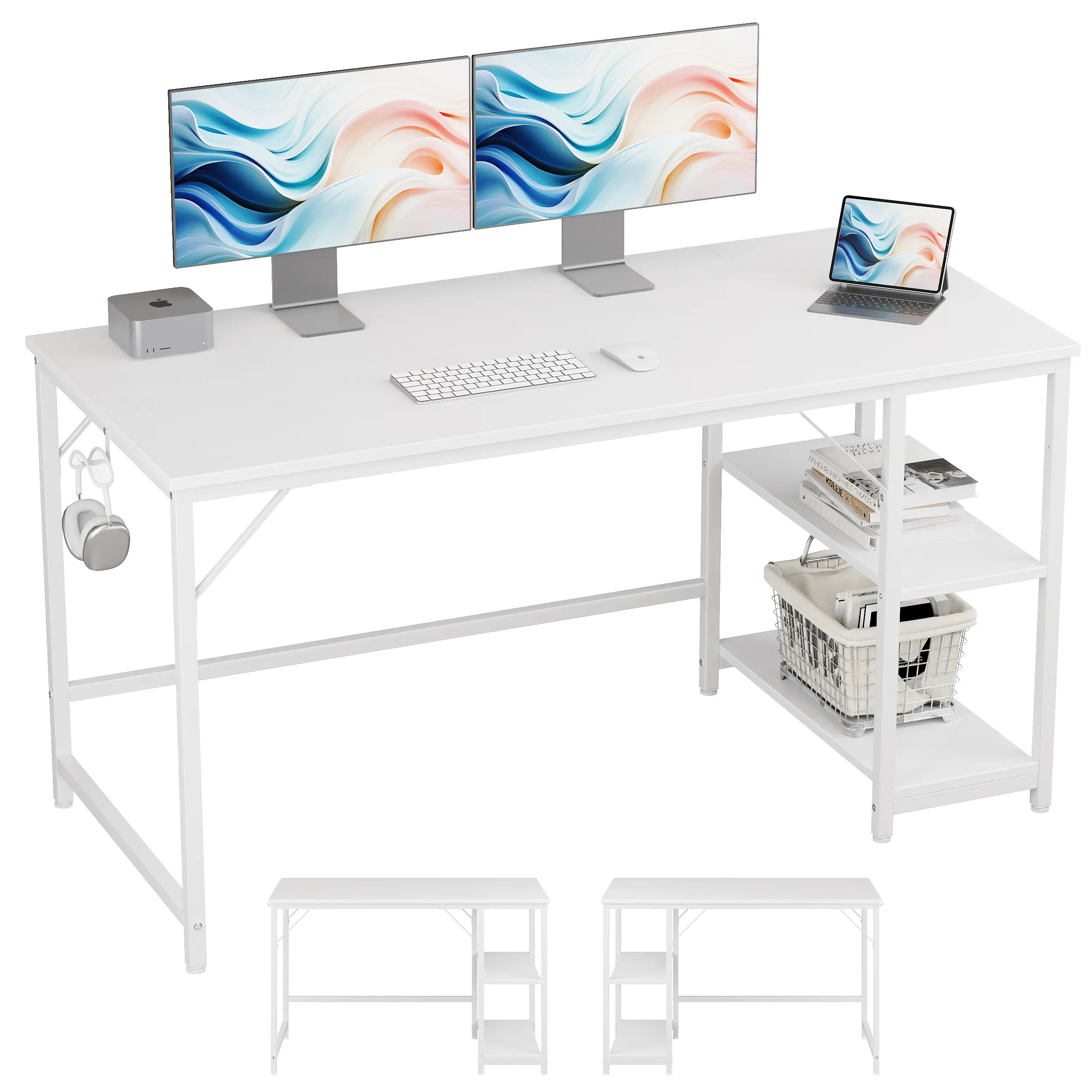 JOISCOPE Home Office Gaming Desk with Wooden Storage Shelf & Splice Board, 2-Tier Industrial Morden Laptop Study Writting Desk, 55 x 24 inches