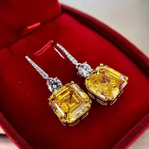 Exquisite Shiny Artificial Zircon Dangle Earrings Silvery Plated Ear Jewelry for Women Bridal Wedding Jewelry with Yellow Cubic Zirconia