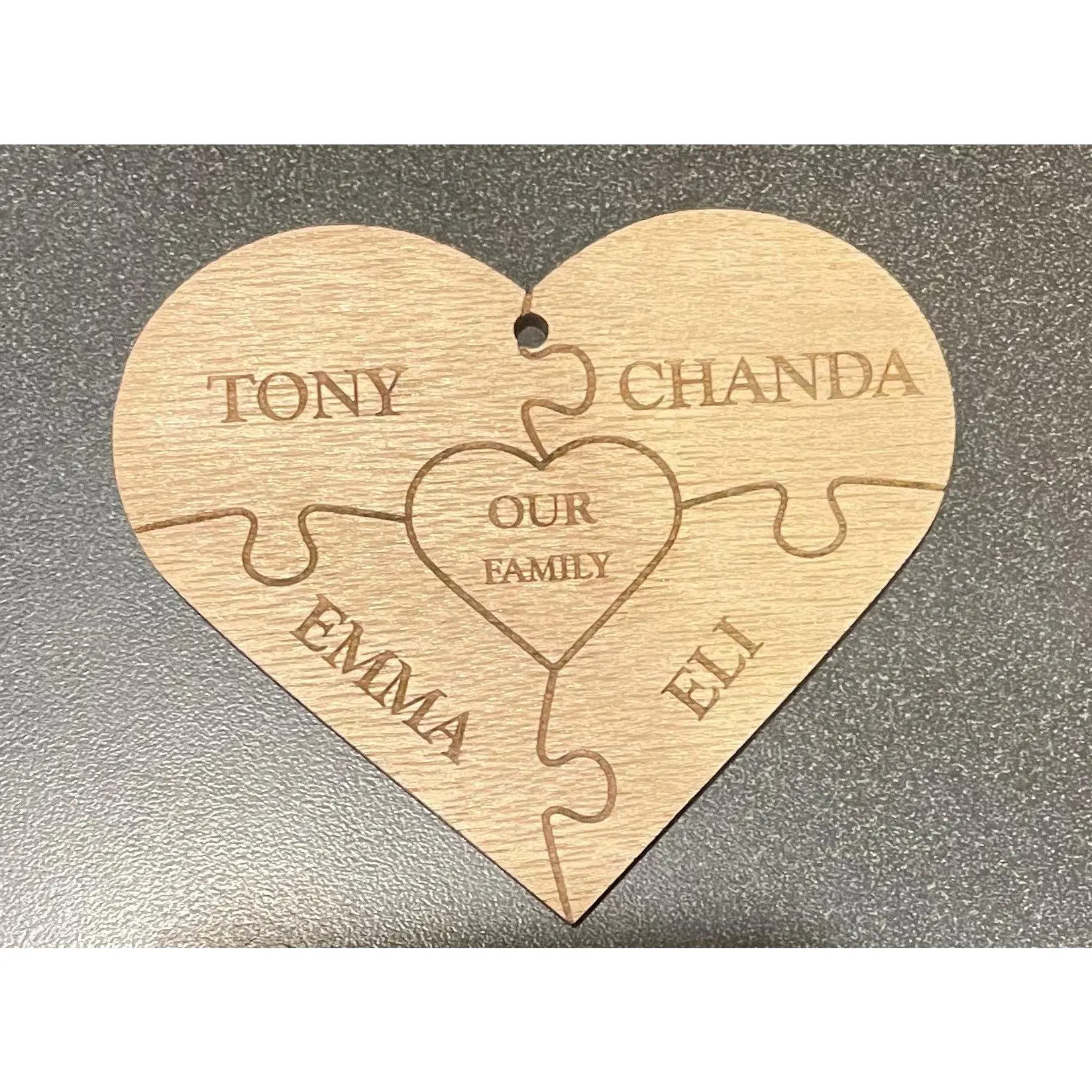 Heart puzzle Christmas ornament customized with your names up to 8 names with you own message in the center
