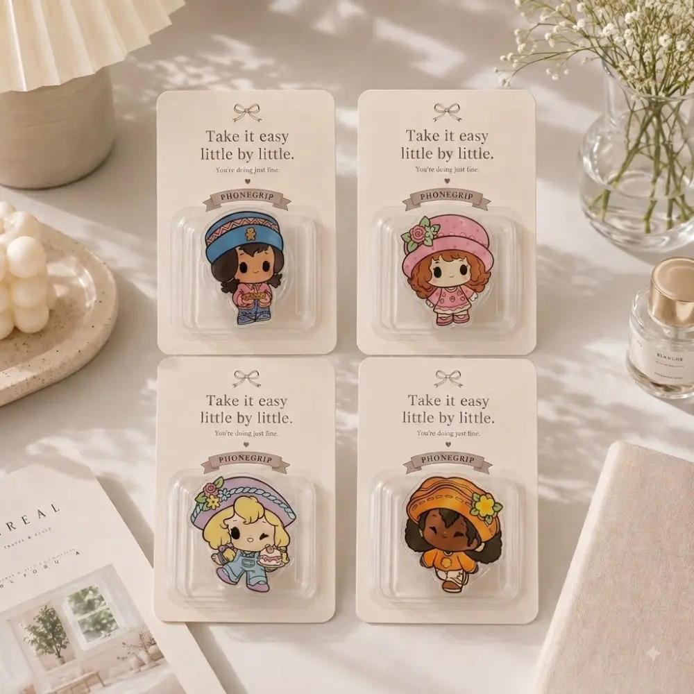 Cute Cottagecore strawberry Girl Phone Grip  Floral Sun Hat Cartoon Foldable Holder