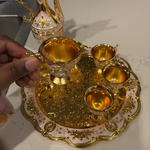 CNCEST Turkish Tea Set Vintage Turkish Coffee Set with Pot and 6 Tiny Cups Anti-break Lid for Home Decor Birthday Housewarming Wedding Gift Box