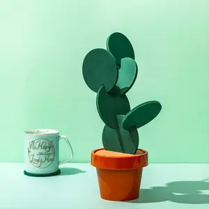 Set Of 6 Coasters, DIY Cactus Coaster With Flowerpot Holder For Drinks, Novelty Gift For Home Office Bar Decor And Improvement Tableware Suit