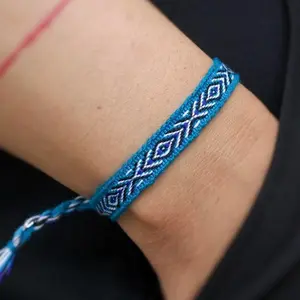 Bondi Blue Boho Woven Bracelet, Slim Bracelet, Textile Cloth Bracelet, Folk, Hippie Bracelet, Arrow Bracelet, Best Friend Gift, MinimalistBoho Unisex Bracelet Wristband Braided Jewelry Pattern Adjustable Handwoven Bohemian Pulsera Friendship Cloth