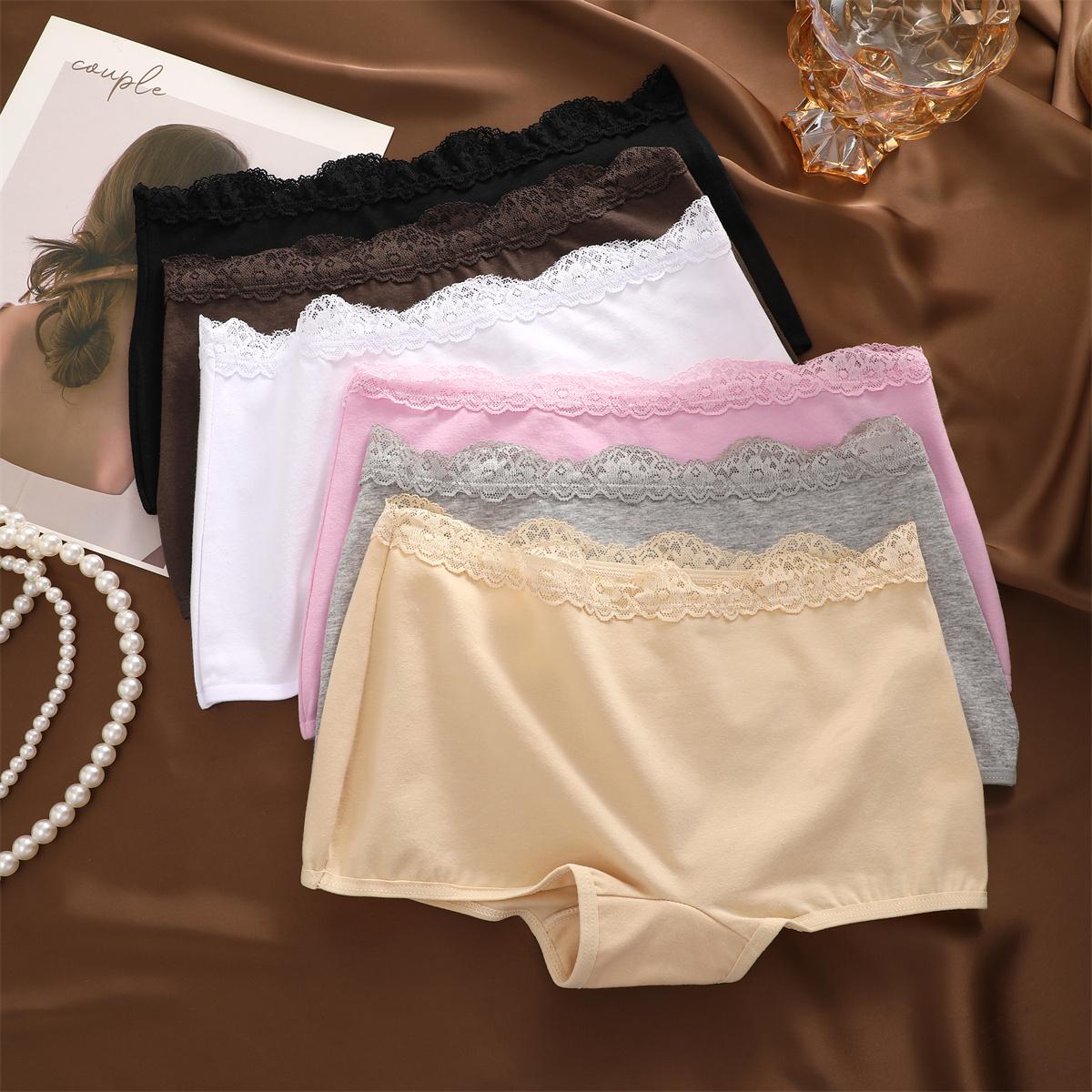 FINETOO 6 Pack Women's Lace Belt Cotton Boyshorts Underwear Soft Breathable Panties Plain Elastic Boxer Briefs
