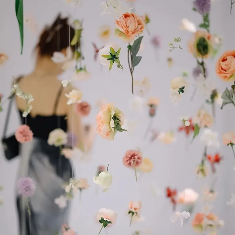 20-Piece Floral-Style Artificial Fabric Flowers | Handmade Hanging Decorations, Includes 50M Clear Fishing Line and Floating Petals, Perfect for Weddings, Birthdays, and Home Decor (Colors Assorted)
