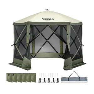 VEVOR Pop Up Gazebo Tent, Pop-Up Screen Tent 6 Sided Canopy Sun Shelter with 6 Removable Privacy Wind Cloths & Mesh Windows, 10x10FT Quick Set Screen Tent with Mosquito Netting, Army Green