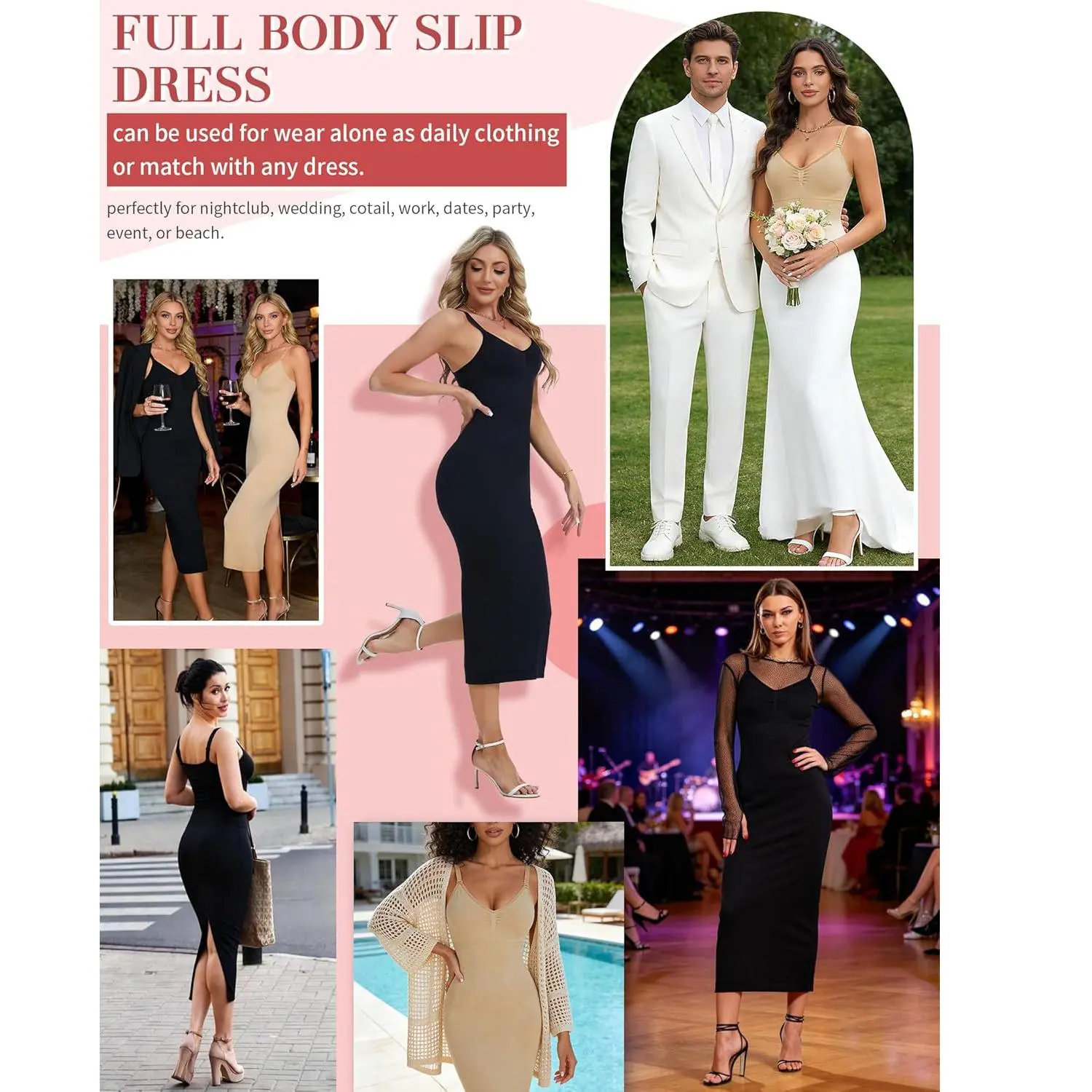 Shapewear Slip for Women Under Dress Tummy Control Back Slit Bodycon Long  Dress Adjustable Strap V Neck Full Body Shaper for Concert Outfits Party Evening  Gowns - TikTok Shop