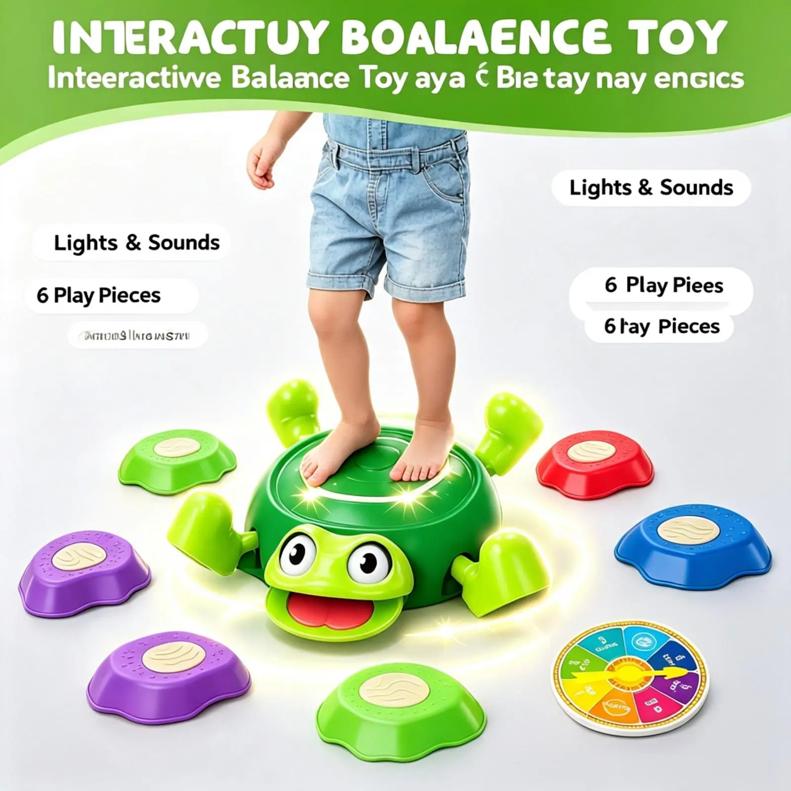 Kids' Light-Up Turtle Stepping Stones Balance Game - Non-Slip, Number Spinner, Interactive Lights & Sounds, Sensory Play Toy for Ages 3+, Marvel Spiderman Bluey Themed Accessories: Hopper Ball, Basketball Launcher, Bowling Set