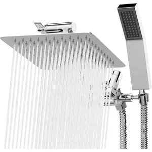 Metal Shower  8" Dual Square Shower  With Handheld Wand 71in Hose Set, High  Rain Shower Heads Combo, 3-Way Diverter Rainfall Showerhead with Adjustable Extension Arm