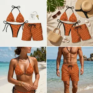 Luxury Designer Inspired Matching Couple Swimwear Set | Monogram Bikini & Men’s Swim Trunks | Beach Vacation Outfit | Summer Pool Party Swimsuit