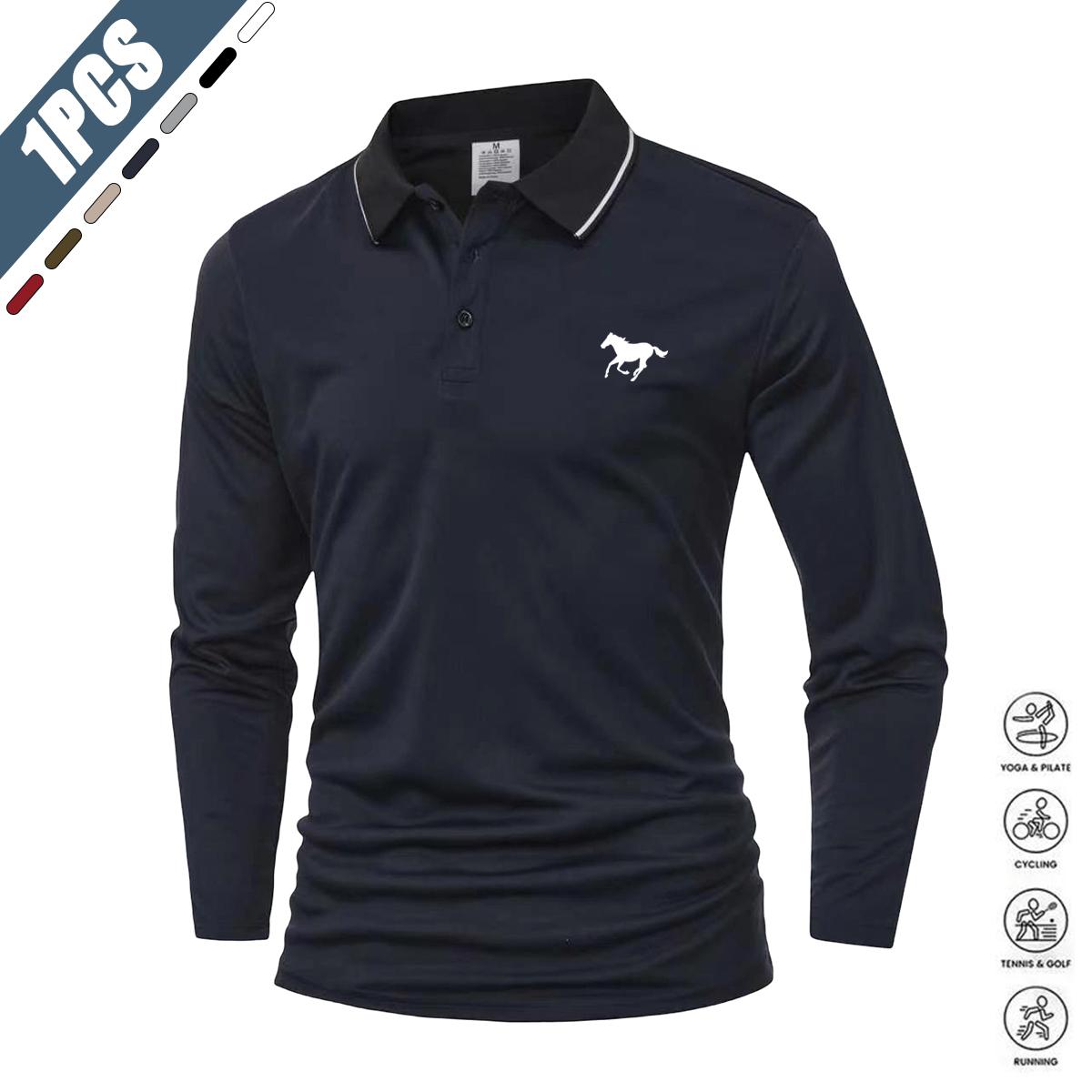 Men's 100% Polyester Solid Long-Sleeve Polo Shirt Set - White + Gray + Black, Loose-Fit, Casual Sportswear, Athletic Active Tops, Golf Wear for Spring & Autumn, Menswear