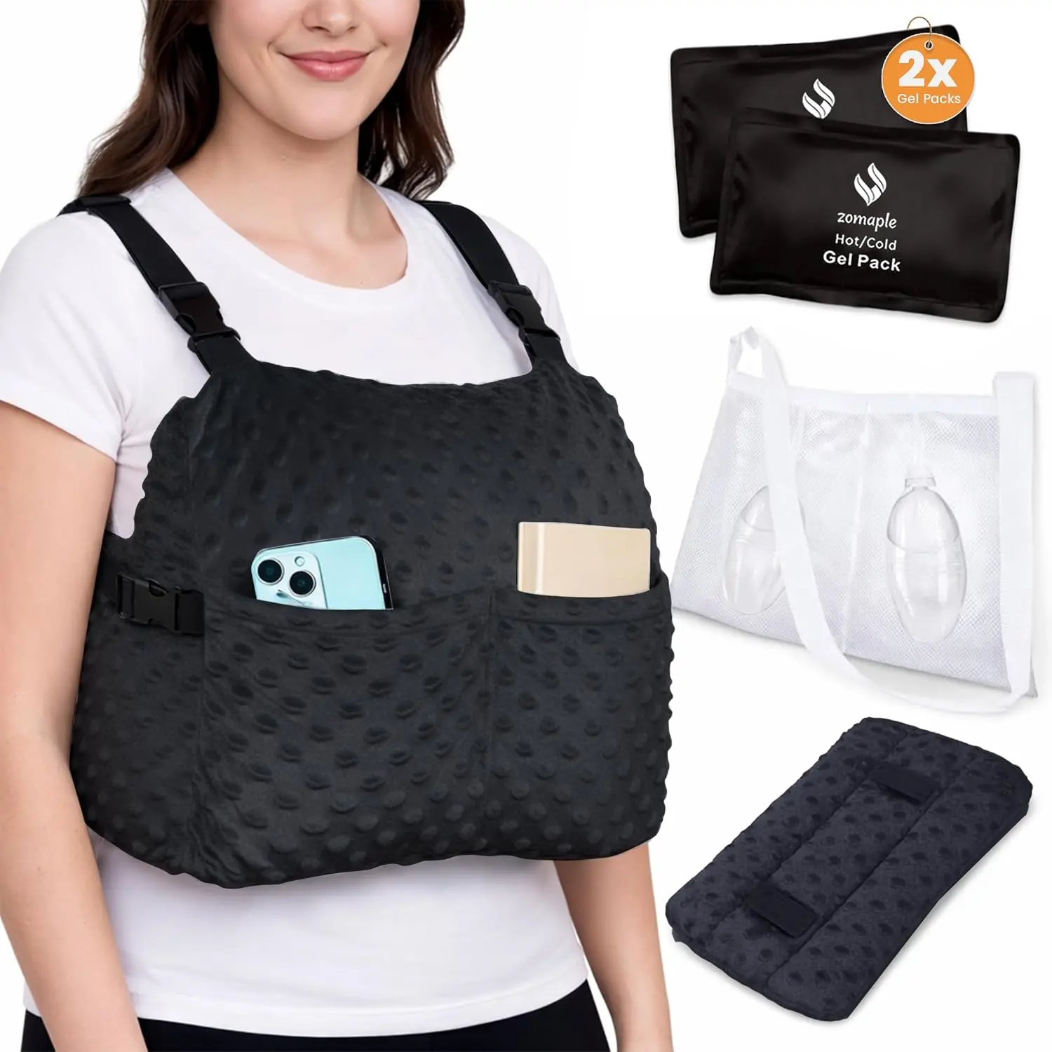 5pc Mastectomy Pillow - Strap, GelPacks, Seat Belt Cover & Lanyard| Includes Giftable Surgery pillow, Gel packs, Seat belt cushion and lanyard for Recovery at home, during sleep and car rides.