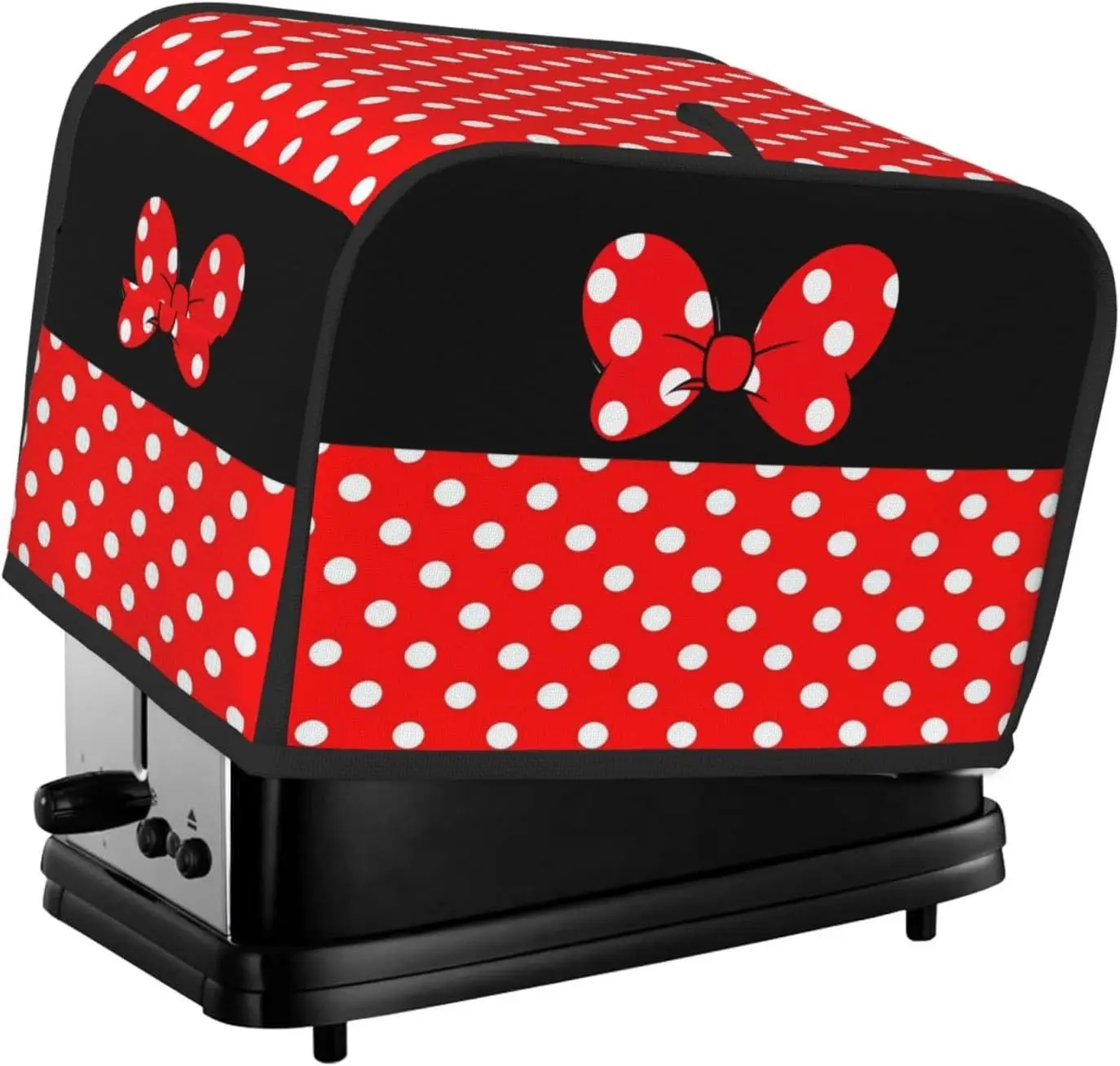 Red Black Polka Dot Bow Toaster Cover 2 Slice Elegant Cute Waterproof Universal Fit Dust-Proof Covers for Kitchen Small Appliance with Handle