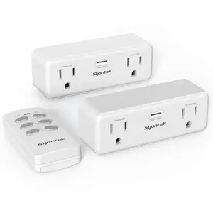 Syantek Wireless Remote Control Outlet Combo Kit, Remote Switch Outlets up to 100ft Range, Each Outlet Contains 1 Always-ON & 1 RF Control Socket, FCC Certified, White (2 Outlets + 1 Remote)