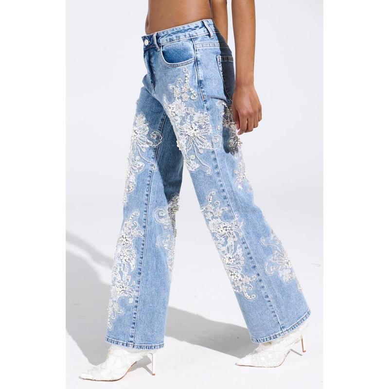 BILLIONAIRE BELLE RHINESTONE AND PEARL JEANS