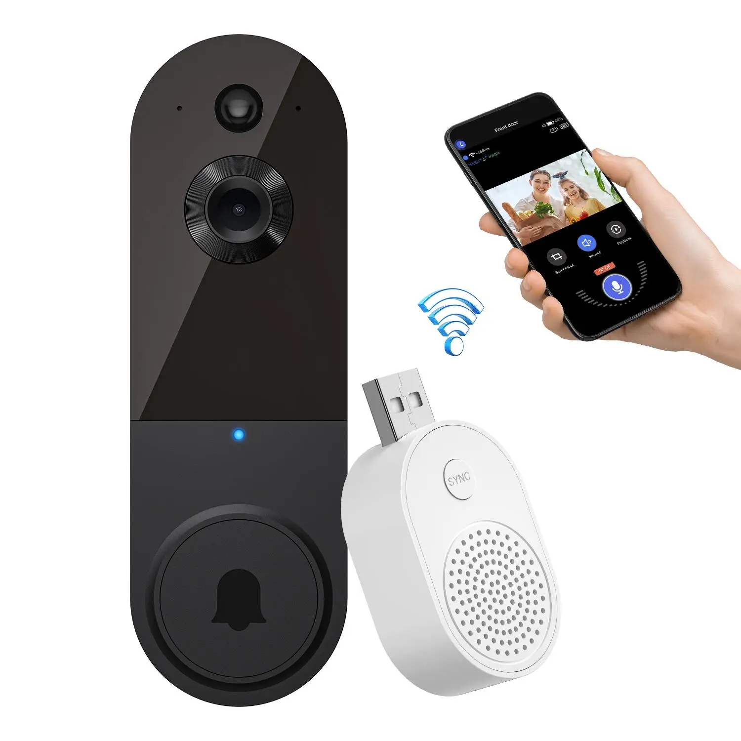 Video Doorbell Camera Wireless with Ring Chime, AI Human Detection, Live View, Night Vision, 2.4G WIFI Only, Cloud Storage, Battery Powered, Night Vis