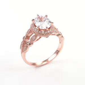 [2505] Double Band Look Ring – One Piece Intertwined Oval Halo Ring for Women, Rose Gold, Sterling Silver 925 Jewelry for Women 2505