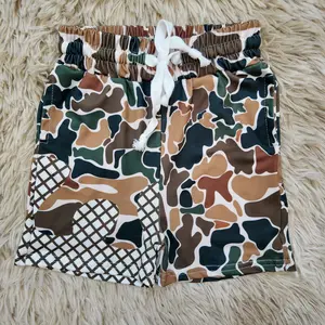 Brown camo ice cream drip printed boys shorts with pockets functional drawstring