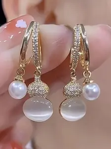 High-End Unique Gourd Pendant Faux Pearl Earrings, Minimalist & Elegant Style, Perfect for Birthday Party, Anniversary, Gifts for Teenagers