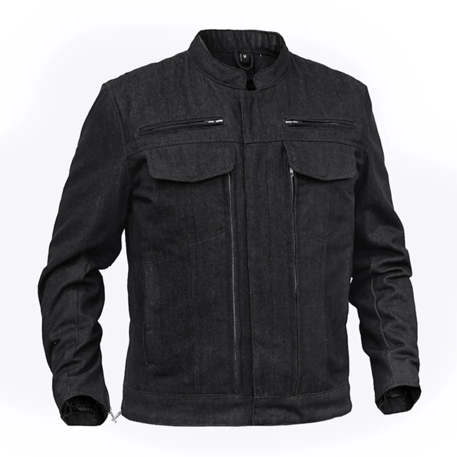 DANIEL SMART EdgeWalker Men's Denim Motorcycle Jacket - Fitted Long Sleeve Menswear Top with Zipper Pockets, Armor Pockets, Mesh Vents, Plain Design, All-Season Wear