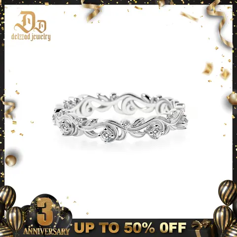 Delzzad S925 Golden Vine Eternity Ring Floral Band Engagement Ring Synthetic Moissanite Band Ring Jewelry Band Perfect Birthday Engagement Wedding Anniversary Christmas Gift