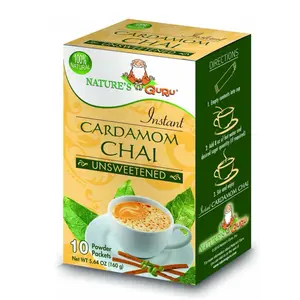Nature's Guru Instant Cardamom Chai Tea Drink Mix Unsweetened 10 Count Single Serve On-the-Go Drink Packets herbal beverage detox  tea Sugar Powder