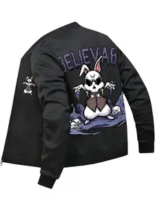 Men's Jacket Sports Casual Outerwear Men's Skull Rabbit Halloween Creative Print Spring/Fall Men's Wear Zip-Up Cardigan with Pockets Sports Casual Jacket Top Daily Outdoor Wear