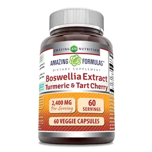 Amazing Formulas Boswellia Extract Turmeric & Tart Cherry Supplement | 2400 Mg per Serving | 60 Veggie Capsule | Non-GMO | Gluten-Free | Made in USA