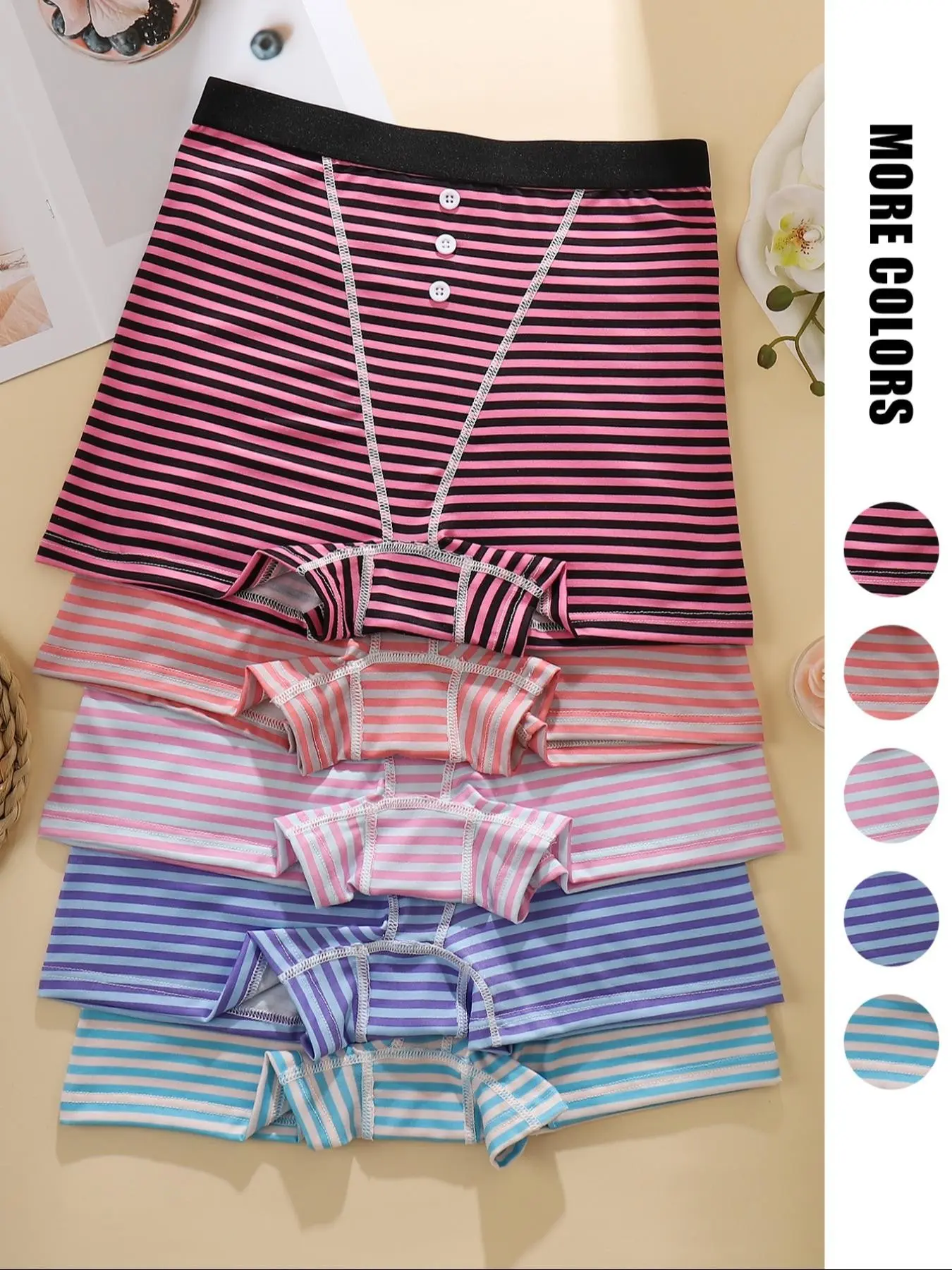 Women's Striped Print Daily Casual Underwear Set, Matching, Breathable Fabric, Casual Fitted Design, All Seasons Wear, Comfortable Plain Waistband