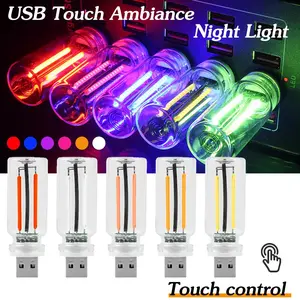 Car USB Night Light Touch Dimmable LED Filament Lamp Blue Compact Atmosphere Light for Car Bedroom Portable Lighting Dual Filament Ceramic Construction