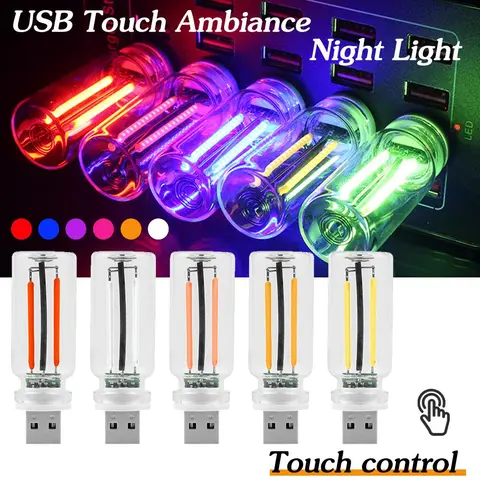 Compact Mobile USB Charging Rechargeable 0-5W Touch Dimmable LED Filament Lamp - Portable Glass Travel Light, Dual Filament Glow, Heat-Dissipating Ceramic Construction, Touch Switch, Bubble Art Deco Blue Car Cabin Ambiance Light for Bedroom