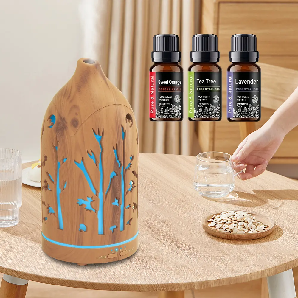 Hollow Out Aromatherapy Diffuser Humidifier - 7 LED Color Changing, 3 Essential Oils, Automatic Auto-Shut Off, Silent Whisper Quiet Household Appliance, Aromatherapy Diffusers, Scented