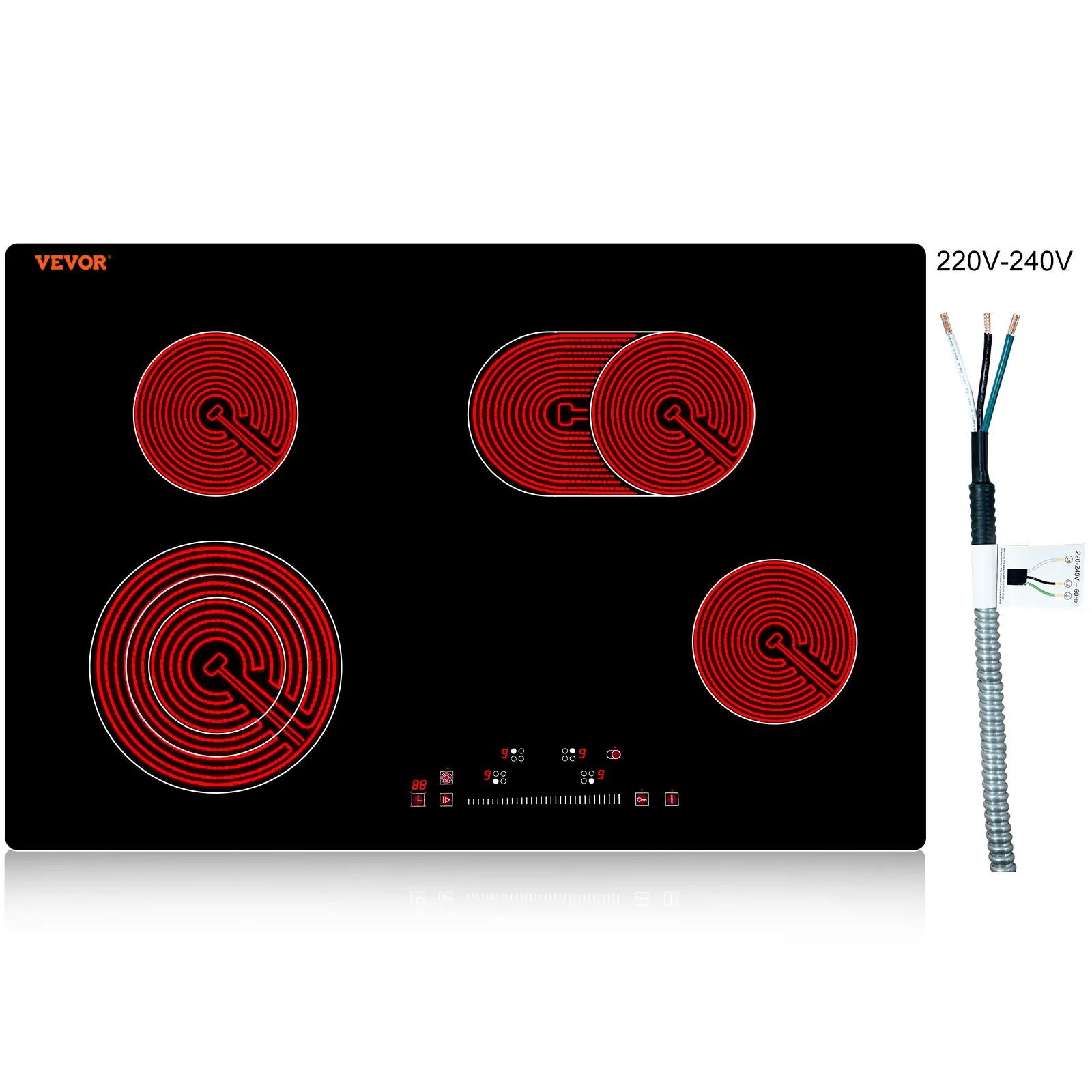 【summerfinds】VEVOR Built-In Induction Cooktop, 30.3x20.5in 4-Burner Electronic Induction Cooktop, 240V Glass Radiant Stovetop with Sensor Touch Control, Timer, Child Lock, 9 Power Levels for Simmer, Fry (Father's Day Gift), Induction Cooker