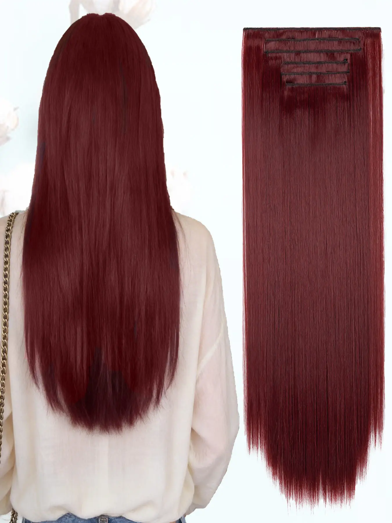 KAIRIYA 24" 6-Piece Light Brown Clip-In Premium Synthetic Hair Extensions – Long Straight Natural Look, Easy to Apply & Style for Women, Synthetic Hair Pieces, Straight Synthetic Hairpieces