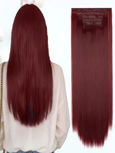 KAIRIYA 24" 6-Piece Light Brown Clip-In Synthetic Hair Extensions – Long Straight Natural Look, Easy to Apply & Style for Women, Synthetic Hair Pieces